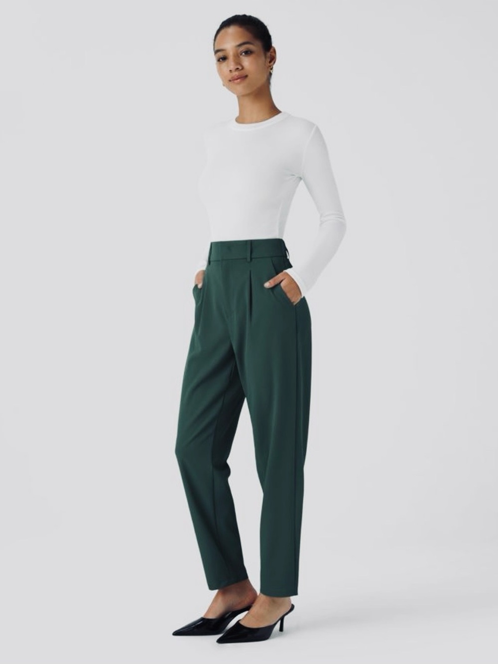 HALARA Flex High Waisted Pocket Solid Work Tapered Pants in Dark Green - Picture 6 of 14